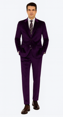 Men’s Purple Velvet Peak Lapel Suit – 2-Piece Skinny Fit Formalwear by Tazzio