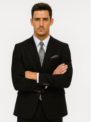 Mens 2 Button 100% Linen Black Suit