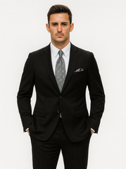 Mens 2 Button 100% Linen Black Suit