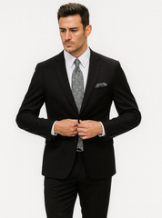 Mens 2 Button 100% Linen Black Suit
