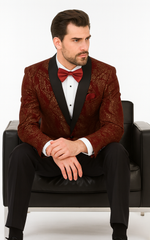 Mens 2 Button Paisley Glitter Tuxedo in Burgundy