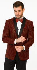 Mens 2 Button Paisley Glitter Tuxedo in Burgundy