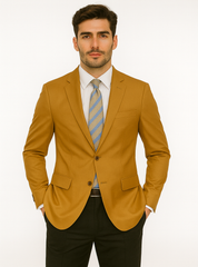 Mens 2 Button Poplin Dress Blazer in Gold