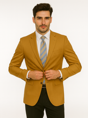 Mens 2 Button Poplin Dress Blazer in Gold