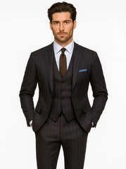 Mens 2 Button Vested 3 Piece Gangster Bold Pinstripe Suit in Burgundy