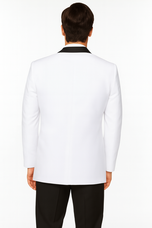 Mens 2 Buttton Slim Contrast Peak Lapel Tuxedo in White