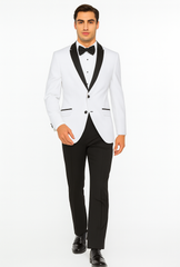 Mens 2 Buttton Slim Contrast Peak Lapel Tuxedo in White
