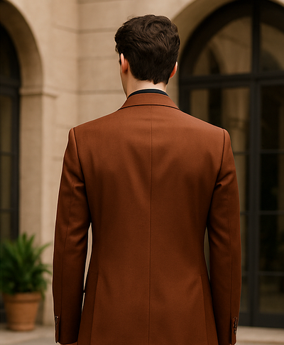 Mens 2 Button Vested Basic Wool Feel Suit in Cognac