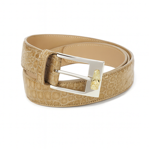 Mens Belvedere Alligator Dress Belt in Taupe