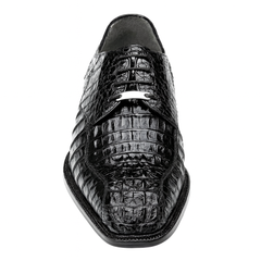 Mens Belvedere Chapo Caiman Crocodile Hornback Dress Shoe in Black