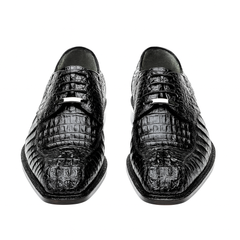 Mens Belvedere Chapo Caiman Crocodile Hornback Dress Shoe in Black