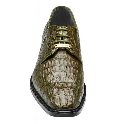 Mens Belvedere Chapo Caiman Crocodile Hornback Dress Shoe in Olive Green 3 MEN 1465 OLIVE-M-09  - from alligatorwarehouse.com