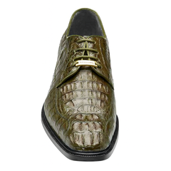 Mens Belvedere Chapo Caiman Crocodile Hornback Dress Shoe in Olive Green