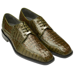 Mens Belvedere Chapo Caiman Crocodile Hornback Dress Shoe in Olive Green