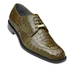 Mens Belvedere Chapo Caiman Crocodile Hornback Dress Shoe in Olive Green