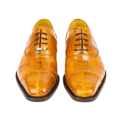 Mens Belvedere Mare Eel & Ostrich Cap Toe Dress Shoe in Tan