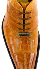 Mens Belvedere Mare Eel & Ostrich Cap Toe Dress Shoe in Tan
