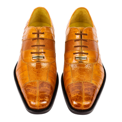 Mens Belvedere Mare Eel & Ostrich Cap Toe Dress Shoe in Tan