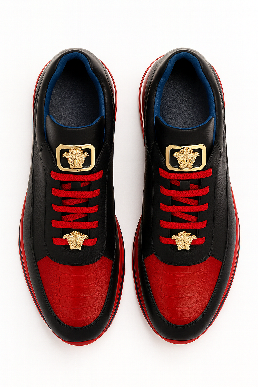 Belvedere  Flash Men's Shoes Black & Red Exotic Ostrich / Calf-skin Leather Casual Sneakers 6 MEN E01 BLACK/RED-M-06  - from alligatorwarehouse.com