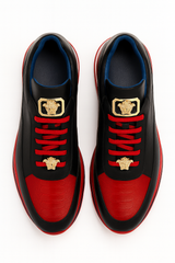 Belvedere  Flash Men's Shoes Black & Red Exotic Ostrich / Calf-skin Leather Casual Sneakers