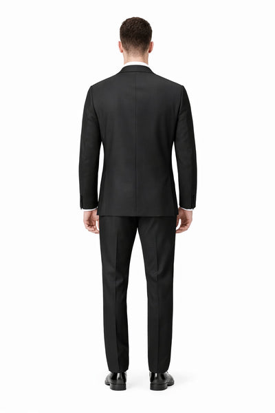 Tiglio Mens Slim Fit Black Wool Tuxedo – Satin Peak Lapel Formal Dinner Suit