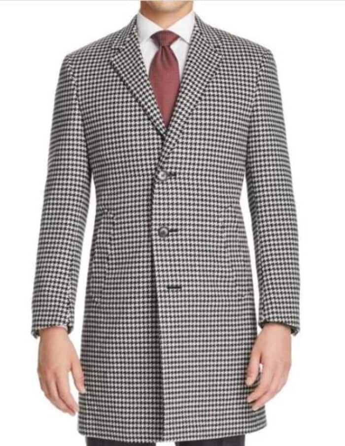 Mens Black White Houndstooth Wool men's Overcoat - Mens Topcoat 1   - from alligatorwarehouse.com