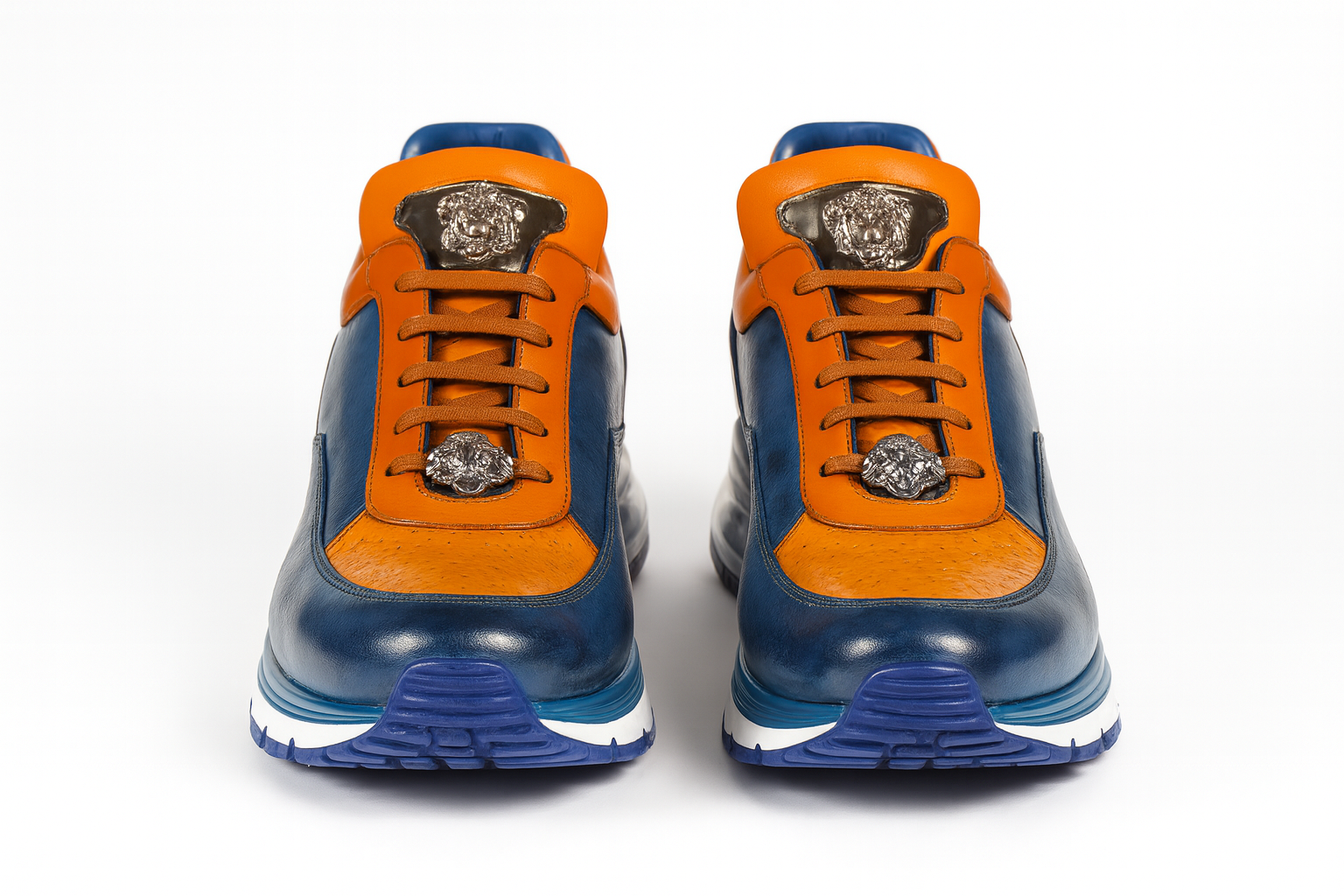 Belvedere  Flash Men's Shoes Blue Safari & Almond Exotic Ostrich / Calf-skin Leather Casual Sneakers 3 MEN E01 BLUE SAFARI/ALMOND-M-06  - from alligatorwarehouse.com