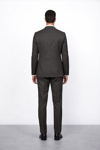 Men's Rossiman Rossi Man Brand Plaid Tapered Leg Lower Rise Pants & Get Skinny Brown 1 Button Slim Fit Peak Lapel Suit