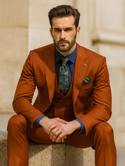 Men’s Burnt Orange 3-Piece Suit with Vest – Stylish Formal Wear