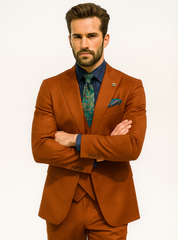 Men’s Burnt Orange 3-Piece Suit with Vest – Stylish Formal Wear