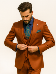 Men’s Burnt Orange 3-Piece Suit with Vest – Stylish Formal Wear