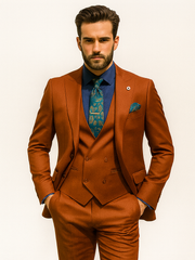 Men’s Burnt Orange 3-Piece Suit with Vest – Stylish Formal Wear