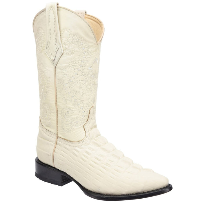 Men's Caiman Tail Print Leather J-Toe Boots - Buttercup 1   - from alligatorwarehouse.com