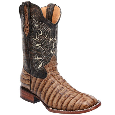 Men's Caiman Tail Print Leather Square Toe Boots - Oryx 1   - from alligatorwarehouse.com