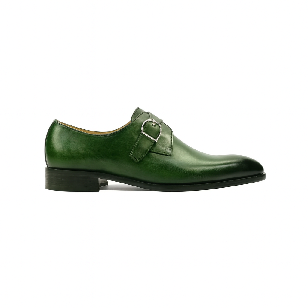 Mens Carrucci Classic Leather Fade Single D-Buckle Monk Strap Dress Shoe in Emerald Green 4   - from alligatorwarehouse.com