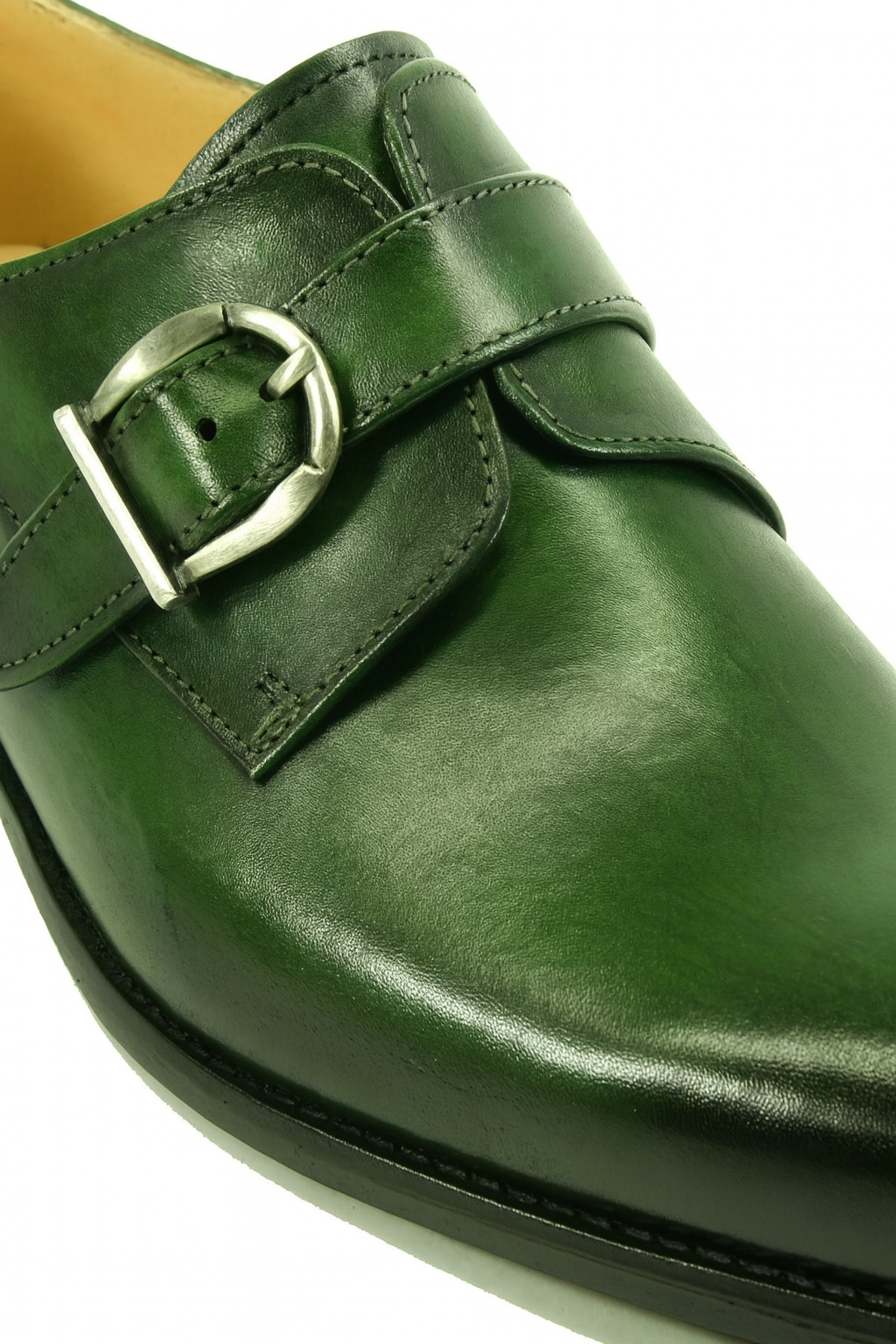 Mens Carrucci Classic Leather Fade Single D-Buckle Monk Strap Dress Shoe in Emerald Green 5   - from alligatorwarehouse.com