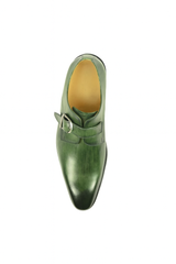 Mens Carrucci Classic Leather Fade Single D-Buckle Monk Strap Dress Shoe in Emerald Green