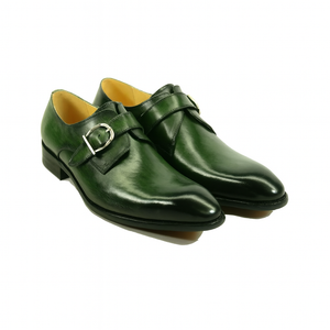 Mens Carrucci Classic Leather Fade Single D-Buckle Monk Strap Dress Shoe in Emerald Green