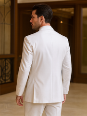Mens Classic 3 Button Vested Dress Suit in White