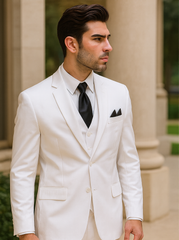 Mens Classic 3 Button Vested Dress Suit in White