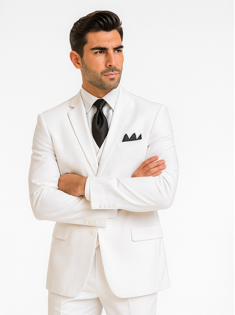 Mens Classic 3 Button Vested Dress Suit in White 5 5802V-White-38R  - from alligatorwarehouse.com