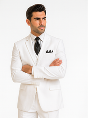 Mens Classic 3 Button Vested Dress Suit in White