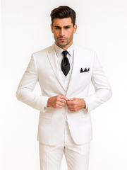 Mens Classic 3 Button Vested Dress Suit in White