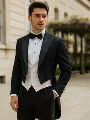 Mens Classic Black Tail Tuxedo with White Vest