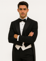 Mens Classic Black Tail Tuxedo with White Vest