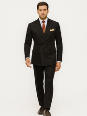 Mens Classic Poplin Double Breasted Suit in Black