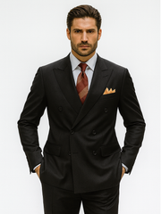 Mens Classic Poplin Double Breasted Suit in Black