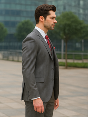 Mens Classic Vested Pinstripe Suit in Medium Grey