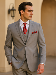 Mens Classic Vested Shiny Sharkskin Suit in Grey