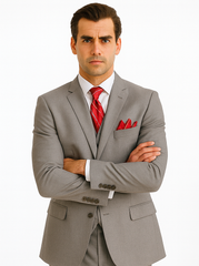 Mens Classic Vested Shiny Sharkskin Suit in Grey